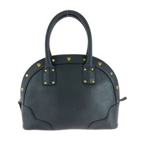 MCM Black Leather Satchel with Gold Accents with COA
